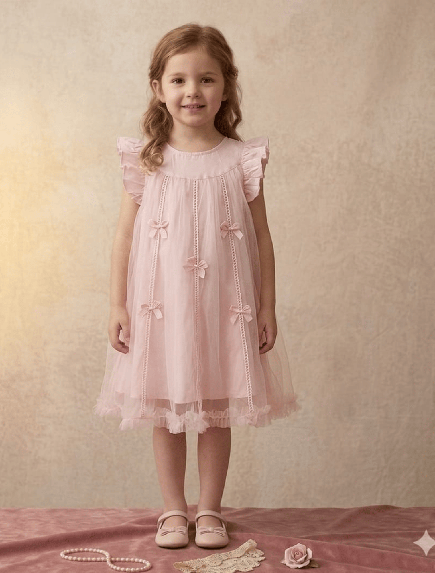 Blush Teapink Tulle Bow Party Dress Girls age 4-7year – whisperingpoppers