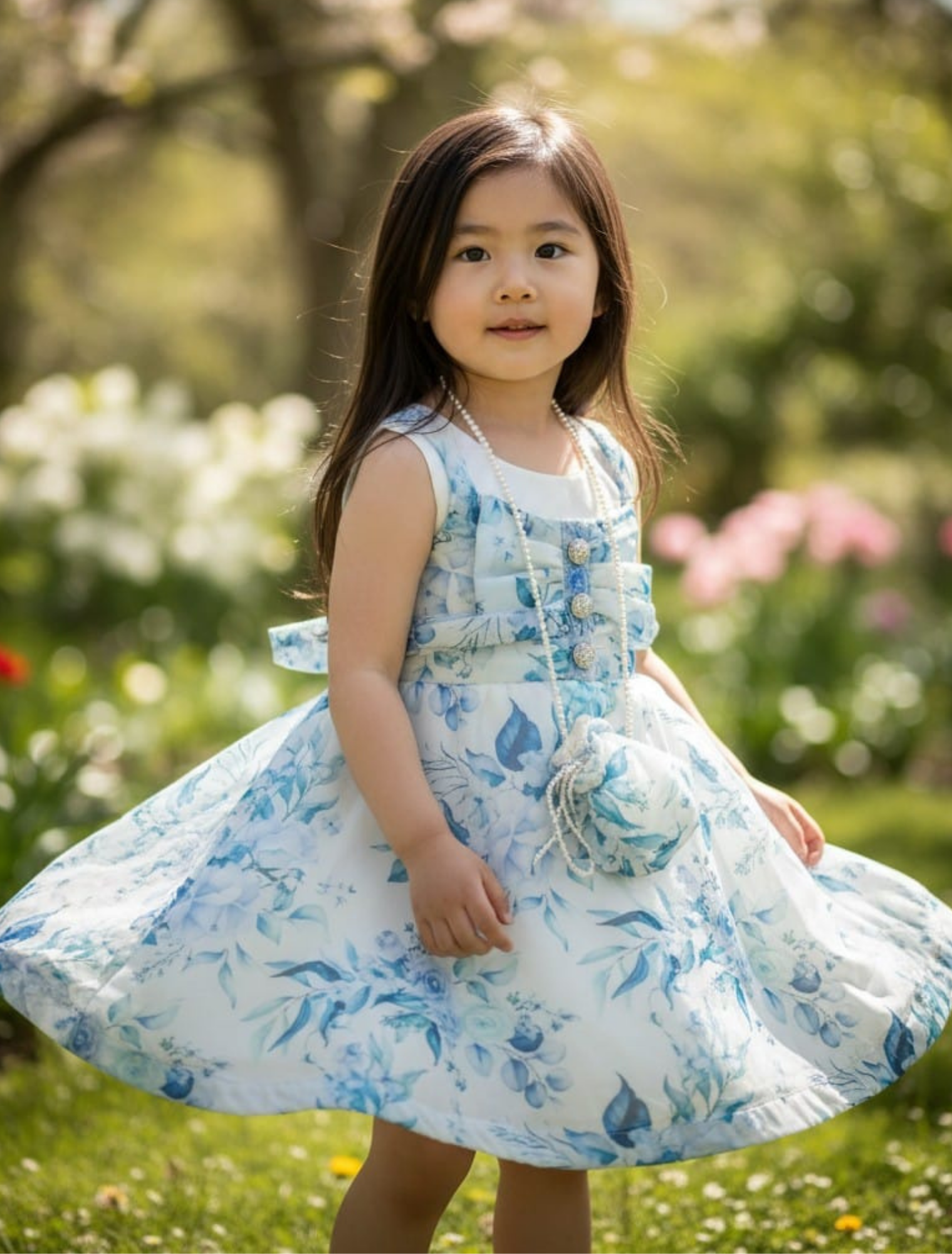 floral sheesha silk frock blue hues