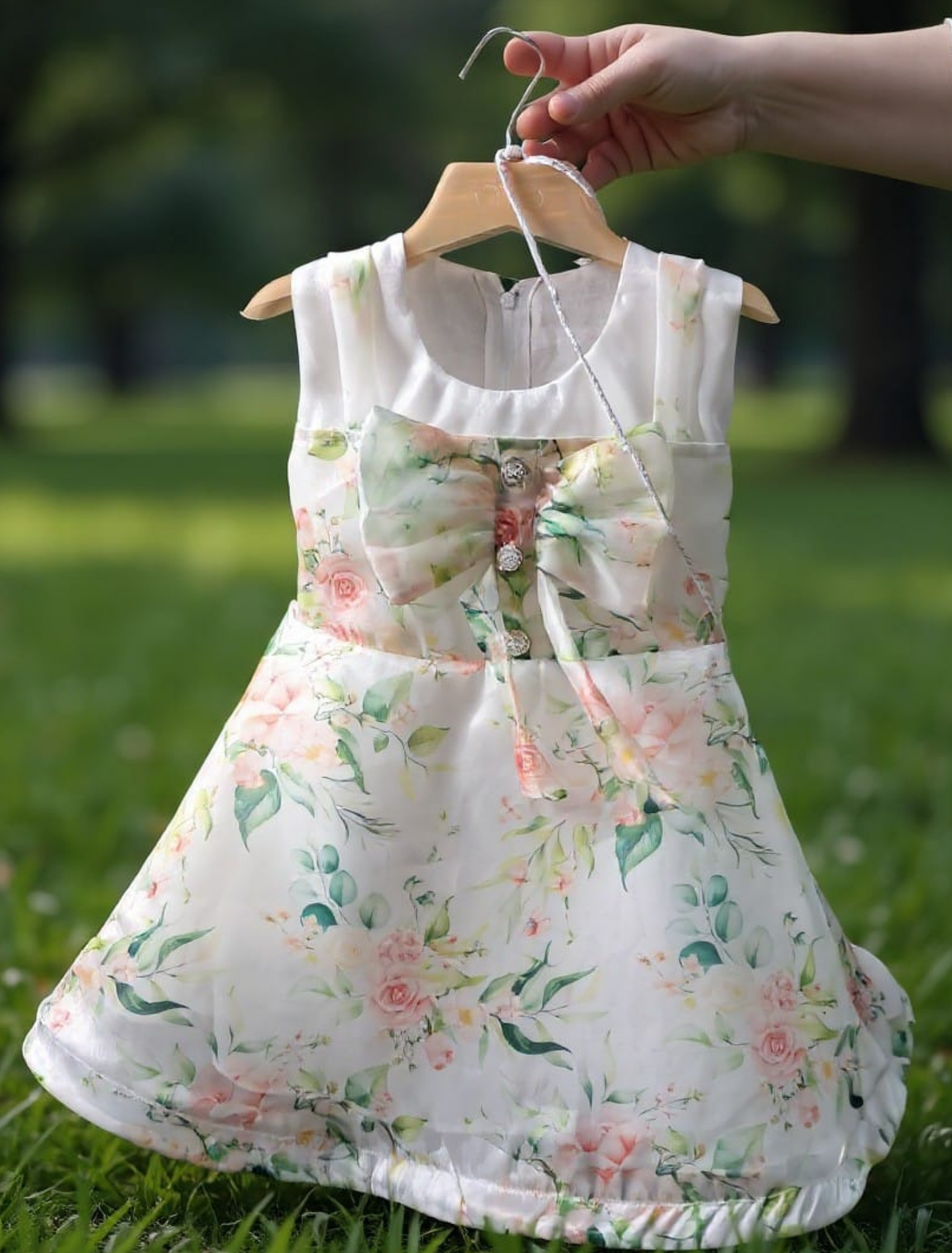 floral sheesha silk frock green hues