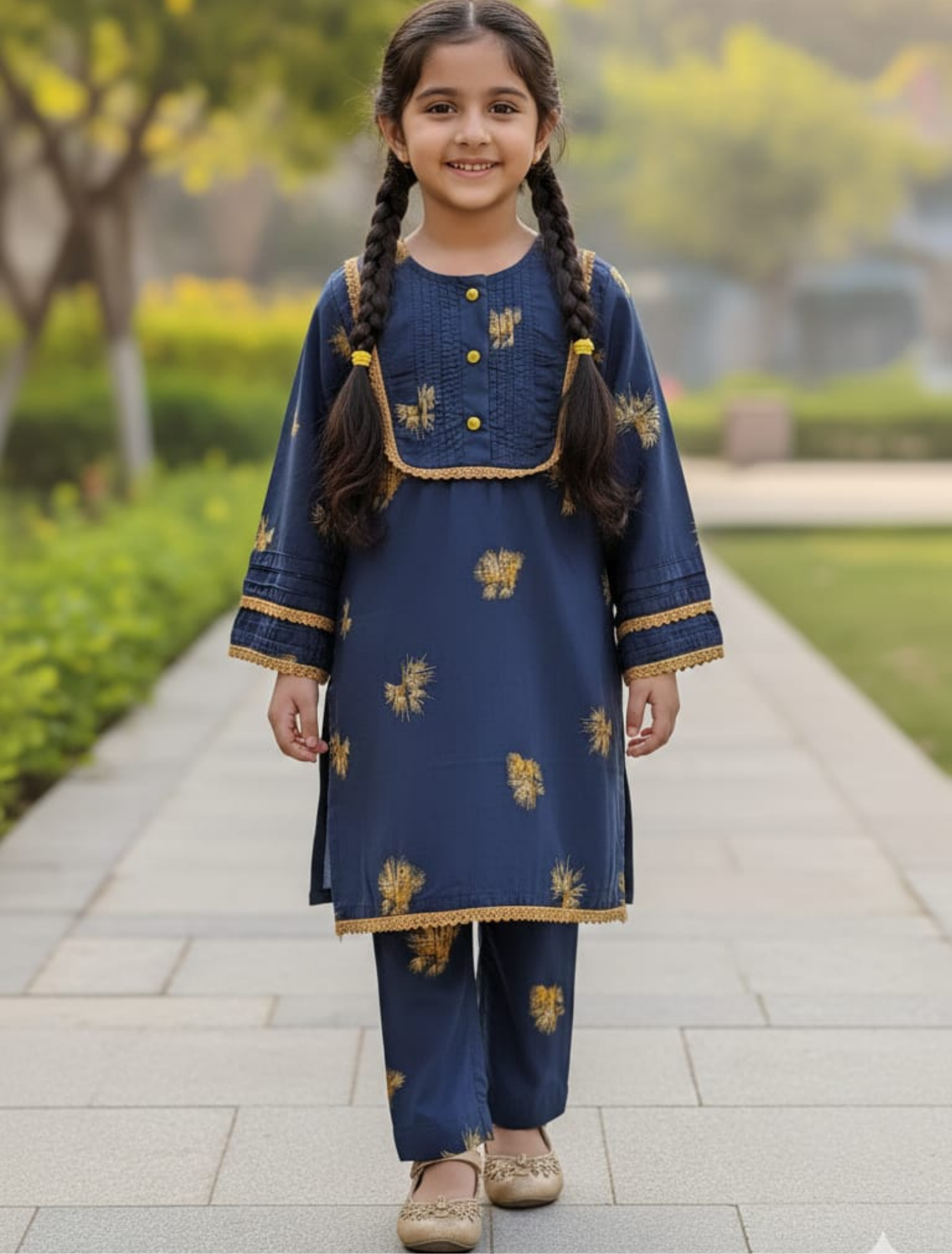 Midnight Gold Embroidered lawn Kurta Set