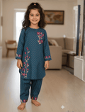 whisperingpoppers summer frocks Teal embroidered  polkadot  attire Teal embroidered  polkadot  attire