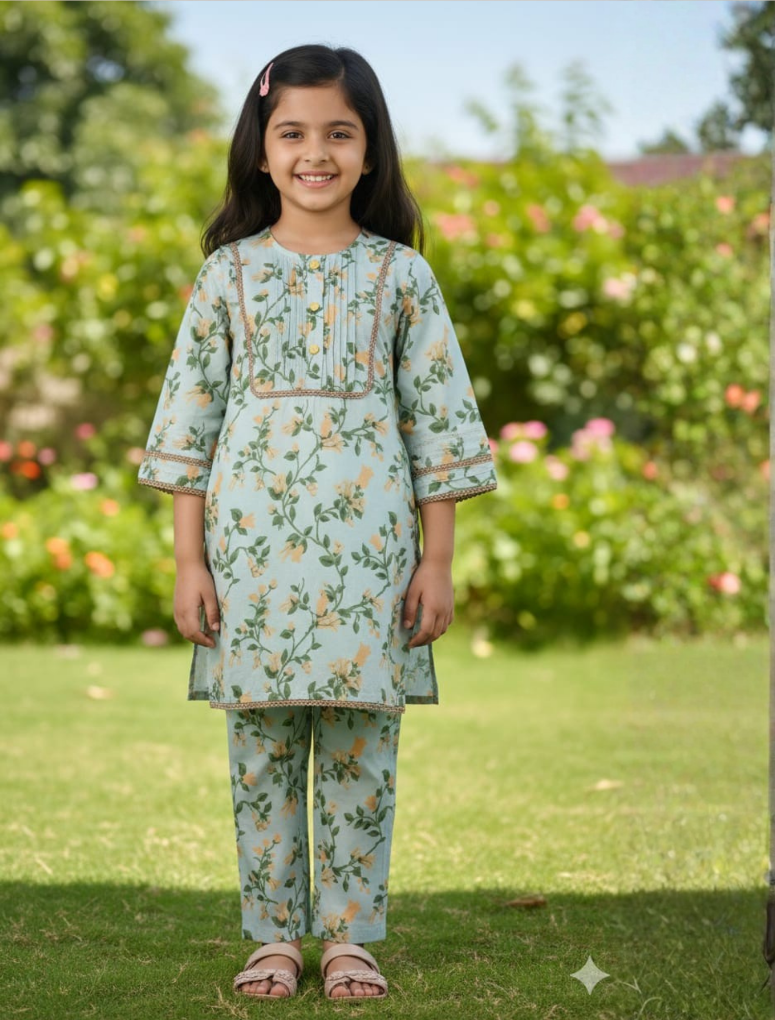 Mint Blossom Printed lawn Kurta Set