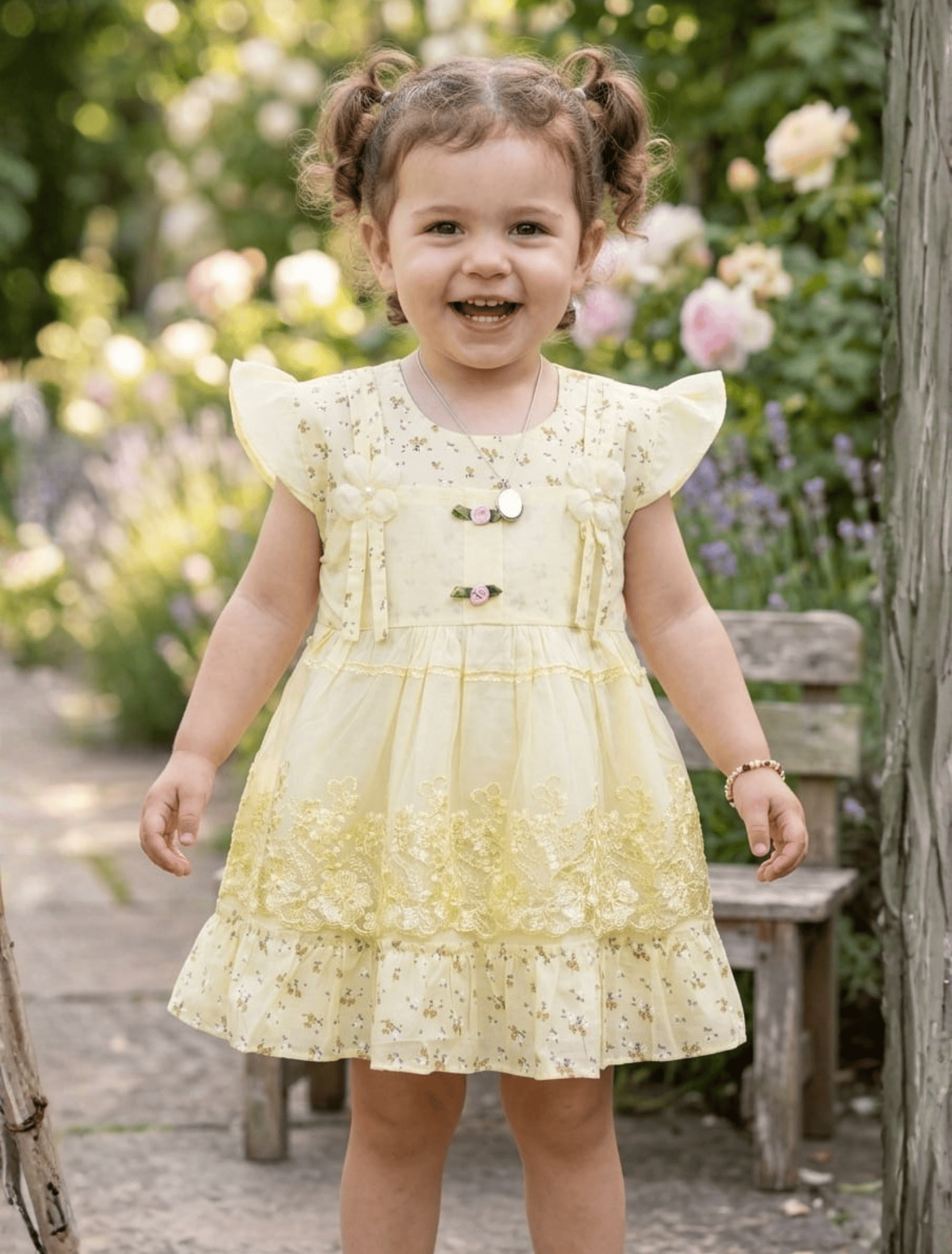 whisperingpoppers summer frocks Butter Yellow Floral Lawn Frock with Lace Embroidery — Girls 9month-1.5 Years Butter Yellow Floral Lawn Frock with Lace Embroidery — Girls 9month-1.5 Years