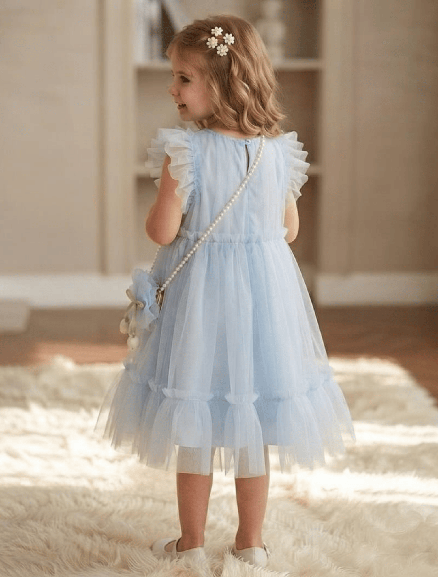 whisperingpoppers summer frocks A-Line Tulle Ruffle Frock with matching Bag and pearl strap — Girls 4 to 9 Years A-Line Tulle Ruffle Frock with matching Bag and pearl strap — Girls 4 to 9 Years