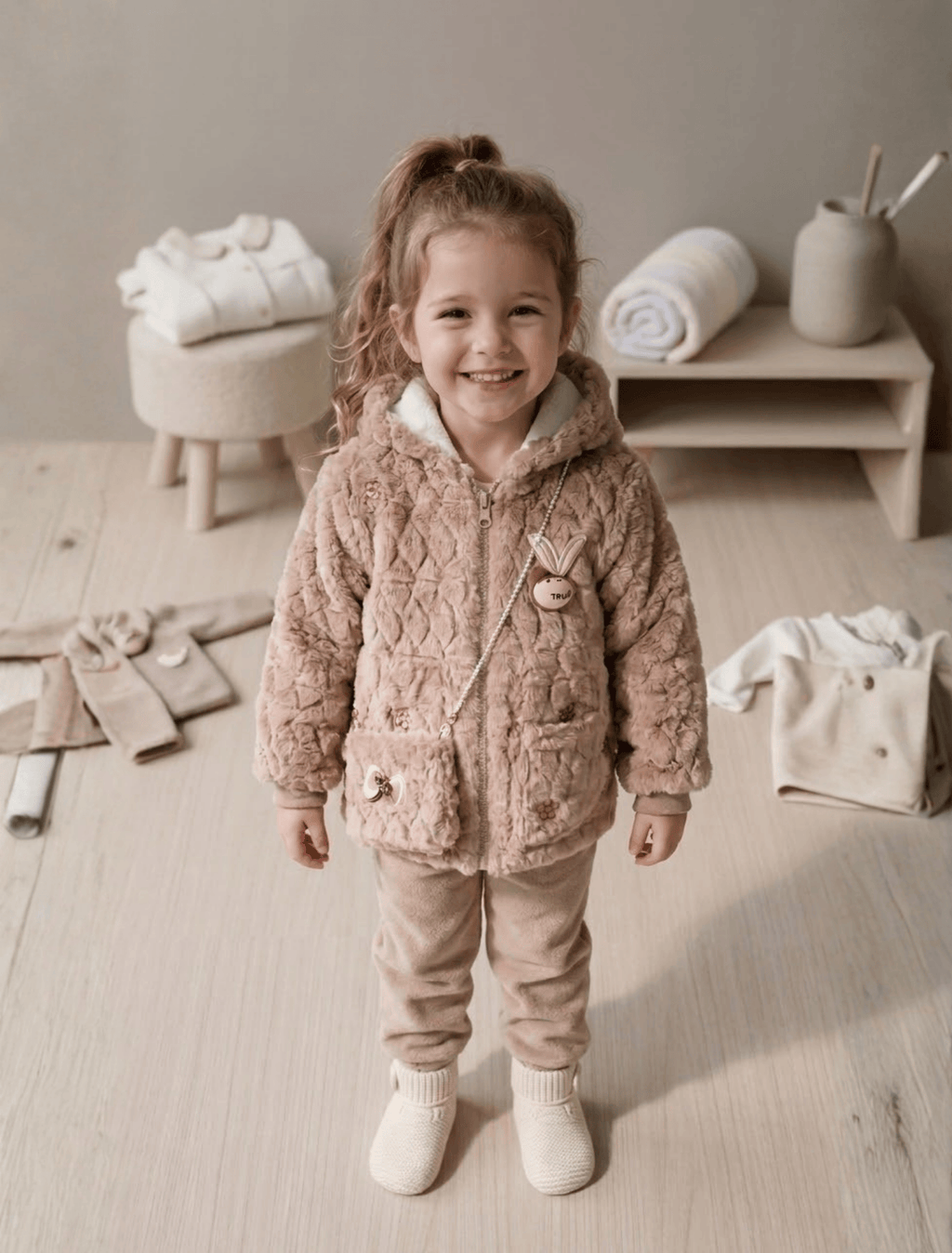 whisperingpoppers jersy Faux Fur Hooded Jacket with Matching Bag —  Age 1 to 4 year Faux Fur Hooded Jacket with Matching Bag —  Age 1 to 4 year