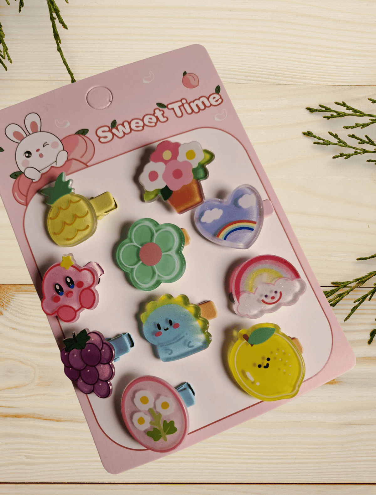 Closeup of hair pins fruit shape