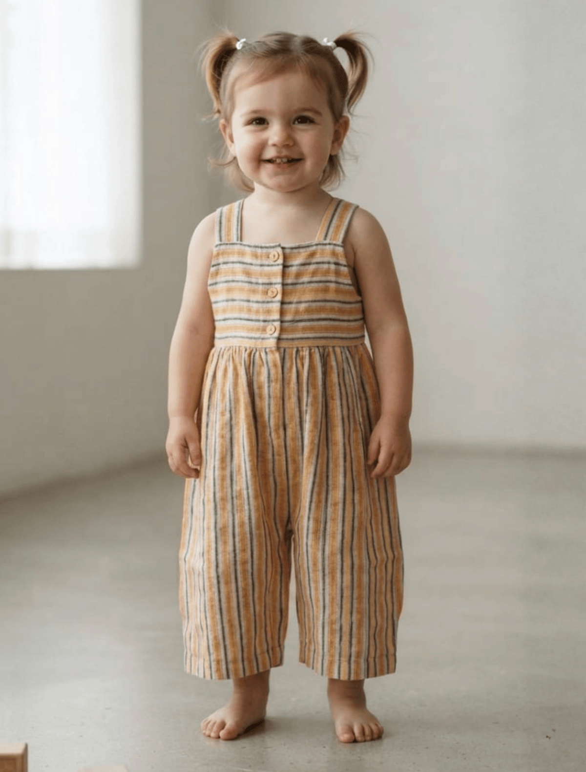 whisperingpoppers summer frocks Mustard Yellow Striped lawn Jumpsuit — Baby Girls 1.5 to 2 Years Mustard Yellow Striped lawn Jumpsuit — Baby Girls 1.5 to 2 Years