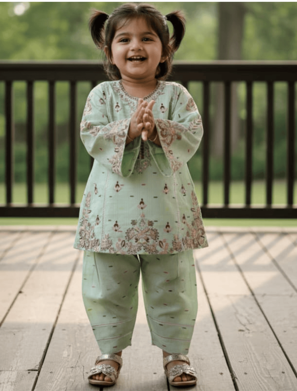 whisperingpoppers summer frocks Pastel Green Embroidered  Cotton Shalwar Kameez-girls age 9 month -3 years locally crafted .cotton fabric.pakistani hot sesons perfect fabric.baby girl wearing pakistani shalwar qameez dress