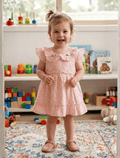 whisperingpoppers summer frocks Pastel Pink Hues Lawn Frock-girl age 9 month-1.5 year  .perfect to wear in pakistan in hot long summer day .modest fashion.comfortable breathable  fabric.peterpan coller neckline .pastelpink base with print on it.printed soft net detils on bodice .frill on the end give it beautiful look