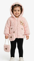 whisperingpoppers jersy Pink/fawn Faux Fur Hooded Jacket with Matching Bag — Girl age 1 to 4 year Pink/fawn Faux Fur Hooded Jacket with Matching Bag — Girl age 1 to 4 year