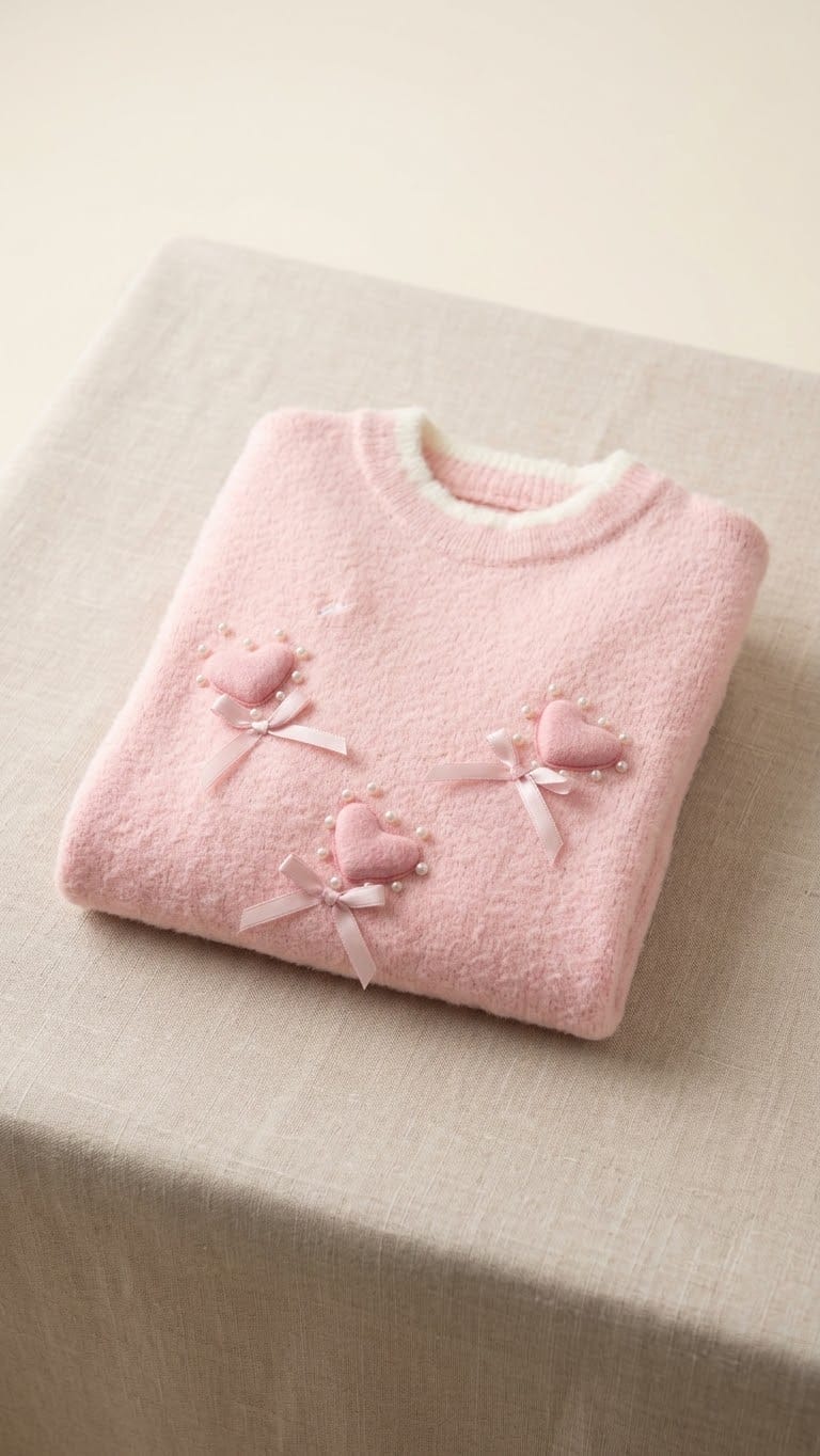 whisperingpoppers jersy Ivory/Pink Heart Knit Sweater — Girls age 1 to 5 Ivory/Pink Heart Knit Sweater — Girls age 1 to 5