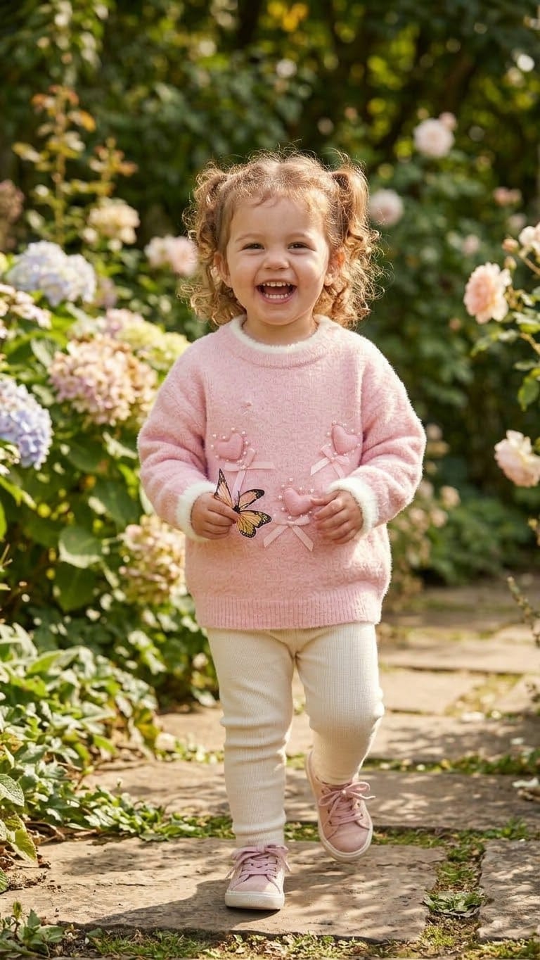 whisperingpoppers jersy Ivory/Pink Heart Knit Sweater — Girls age 1 to 5 Ivory/Pink Heart Knit Sweater — Girls age 1 to 5