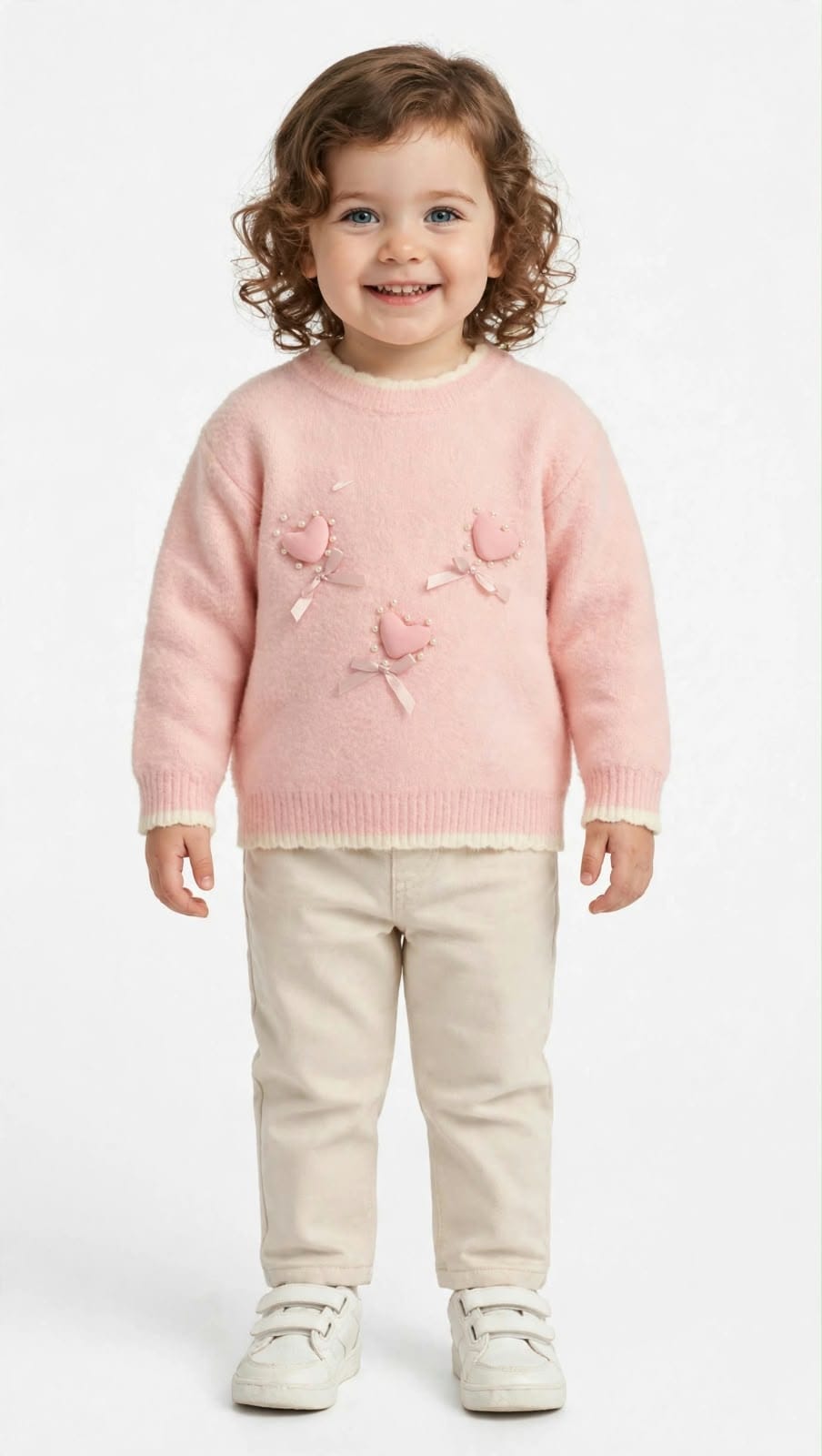 whisperingpoppers jersy Ivory/Pink Heart Knit Sweater — Girls age 1 to 5 Ivory/Pink Heart Knit Sweater — Girls age 1 to 5