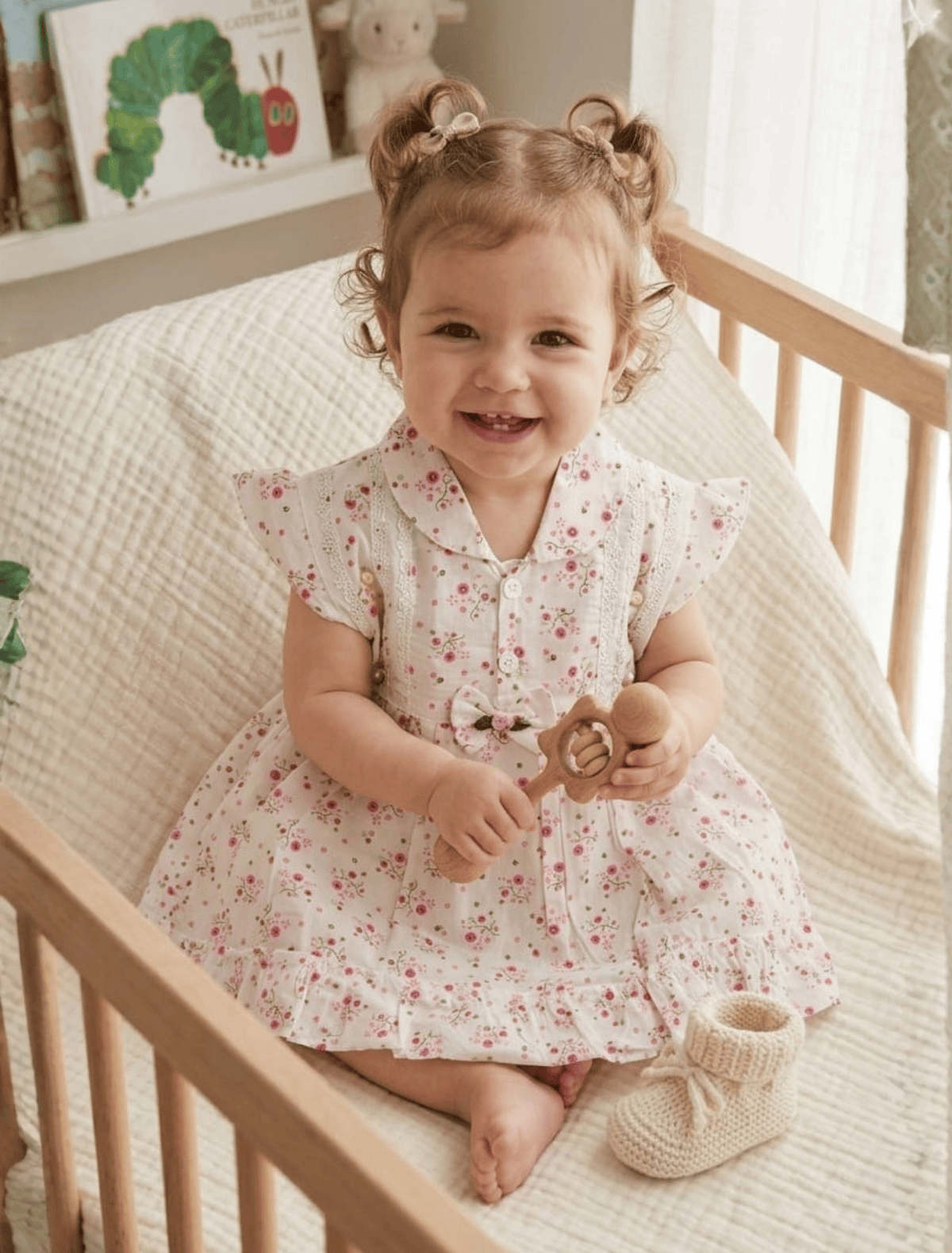 whisperingpoppers summer frocks White Floral Frock with Lace Detail — Girls 9 month -24 month- baby girl 1.5 year age group .lawn fabric .perfect in summer season of pakistan .washable no fading baric.for all day long in hot days or  wear it on any event  or gatherings