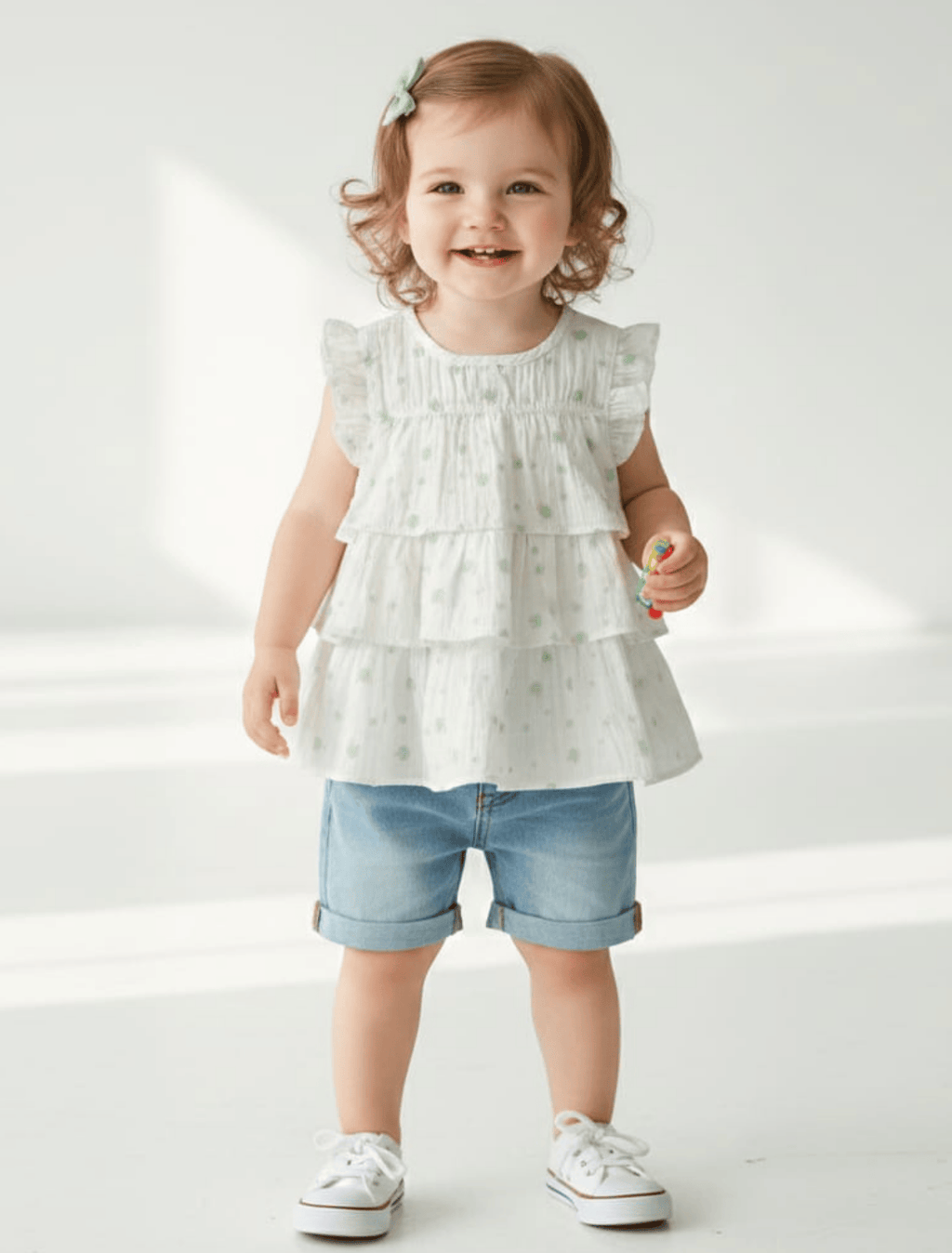 whisperingpoppers summer frocks caketop White base  Mint Green design Top  for Baby Girls  age 9month -3year perfect in summer season in pakistan.cool stylish design .for every occassions.formal and casual wear.imported top..breathable comfortable fabric