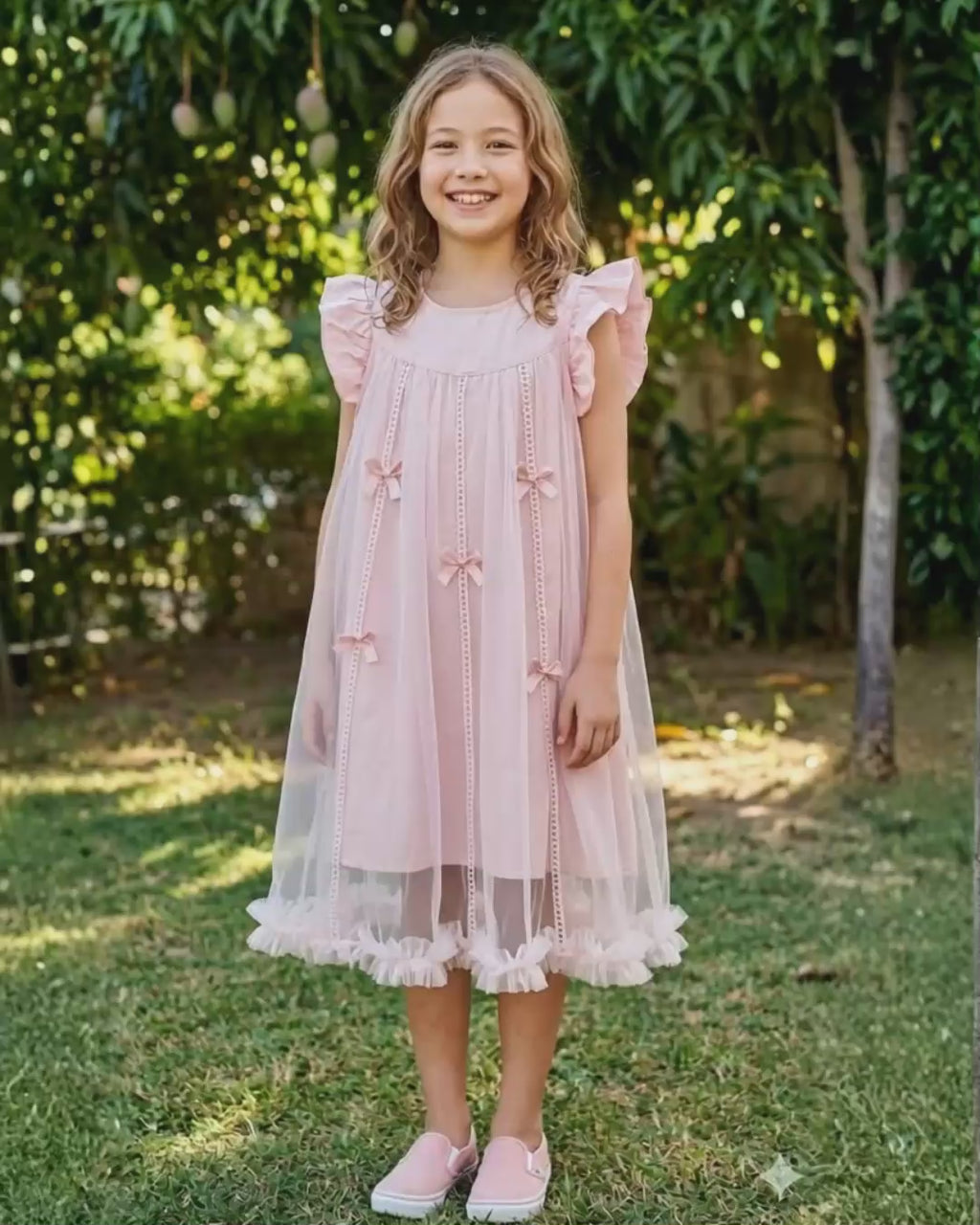 Blush Teapink Tulle Bow Party Dress Girls age 4-7year