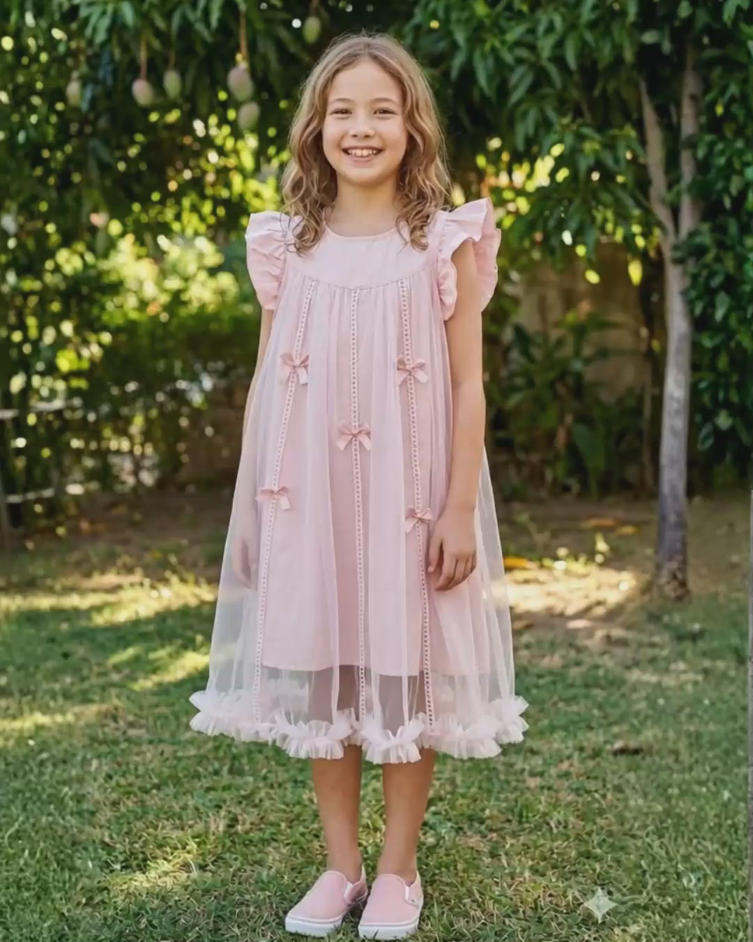 Blush Teapink Tulle Bow Party Dress Girls age 4-7year