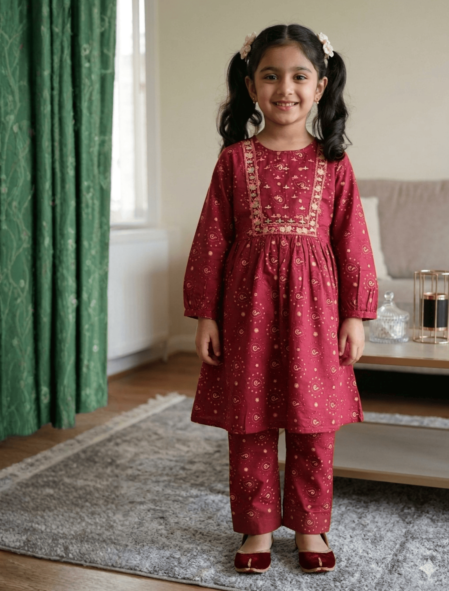 whisperingpoppers summer frocks Crimson Bloom Traditional shalwar qameez Set girl age 4-10y Crimson Bloom Traditional shalwar qameez Set girl age 4-10y