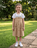 whisperingpoppers summer frocks Camel Pinafore +white T-Shirt Frock- girl age 2 -6y Camel Pinafore +white T-Shirt Frock- girl age 2 -6y